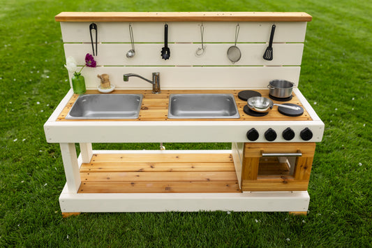 Painted Mud Kitchen with Oven and Working Sink