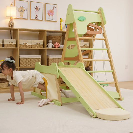 Avenlur Bush 6-in-1 Indoor Wooden Jungle Gym Climber – Montessori Toddler Playset with Slide, Rock Wall, Ladder by Avenlur