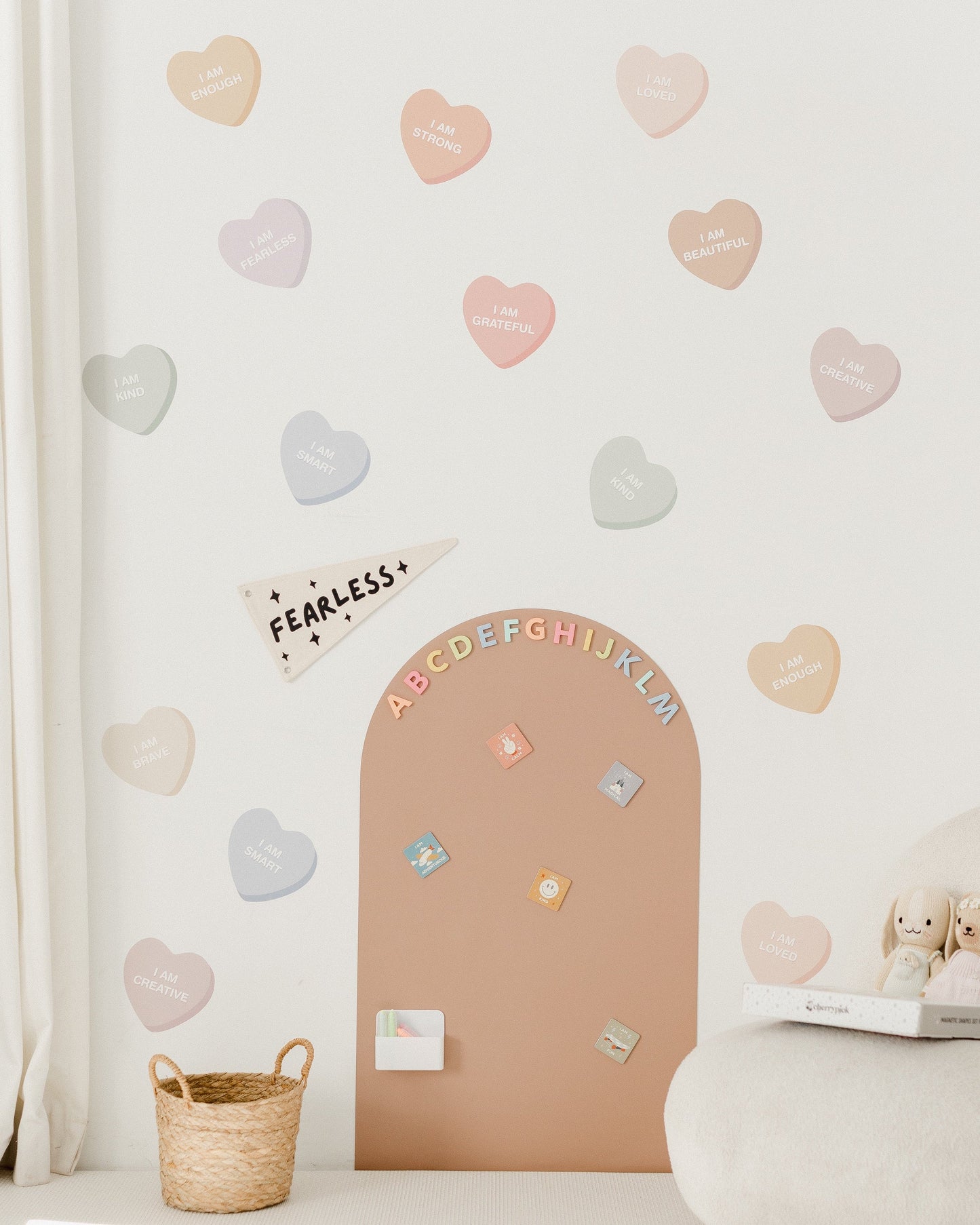 Peel & Stick Fabric Wall Stickers - Affirmation Candy Hearts (Muted)