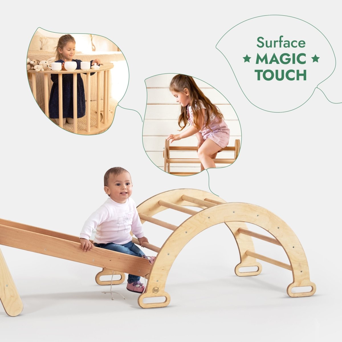 Ensemble de cadres d'escalade Montessori 4 en 1 : échelle triangulaire + arc/bascule + planche coulissante/rampe + corde de filet