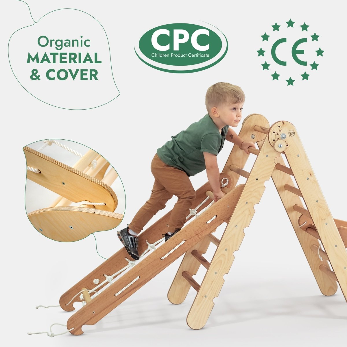 Ensemble de cadres d'escalade Montessori 4 en 1 : échelle triangulaire + arc/bascule + planche coulissante/rampe + corde de filet