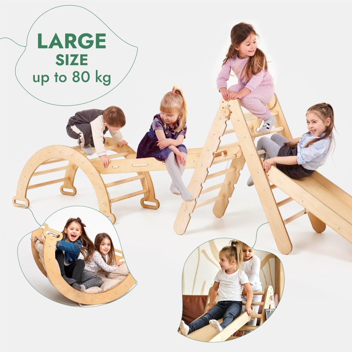 Ensemble de cadres d'escalade Montessori 4 en 1 : échelle triangulaire + arc/bascule + planche coulissante/rampe + corde de filet