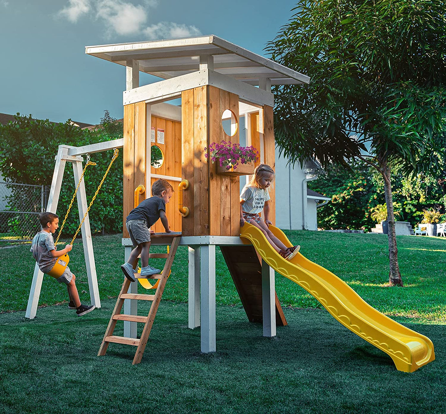 Forest - Modern Backyard Outdoor Swing Set 2 Swings And Trapeze Bar by Avenlur