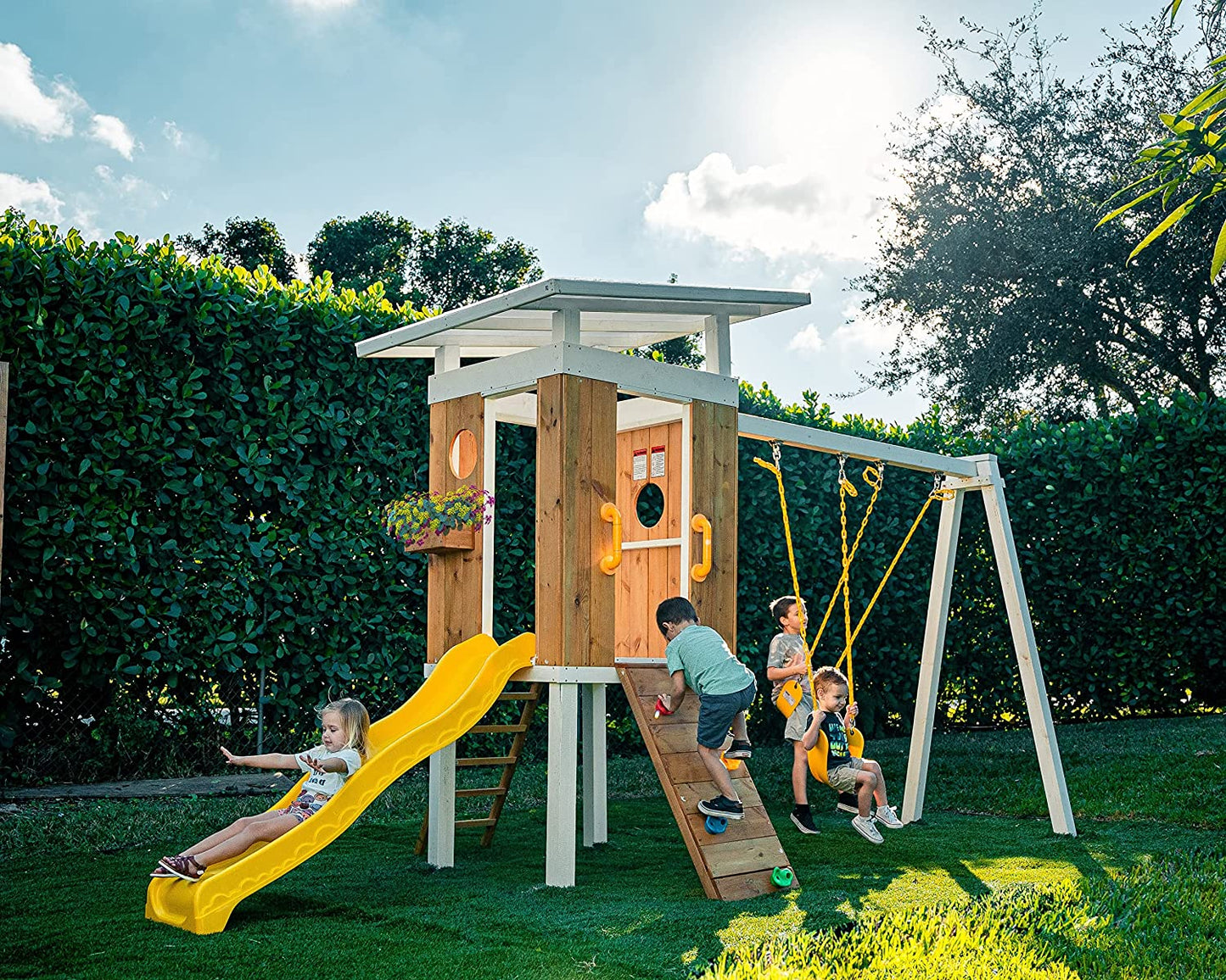 Forest - Modern Backyard Outdoor Swing Set 2 Swings And Trapeze Bar by Avenlur
