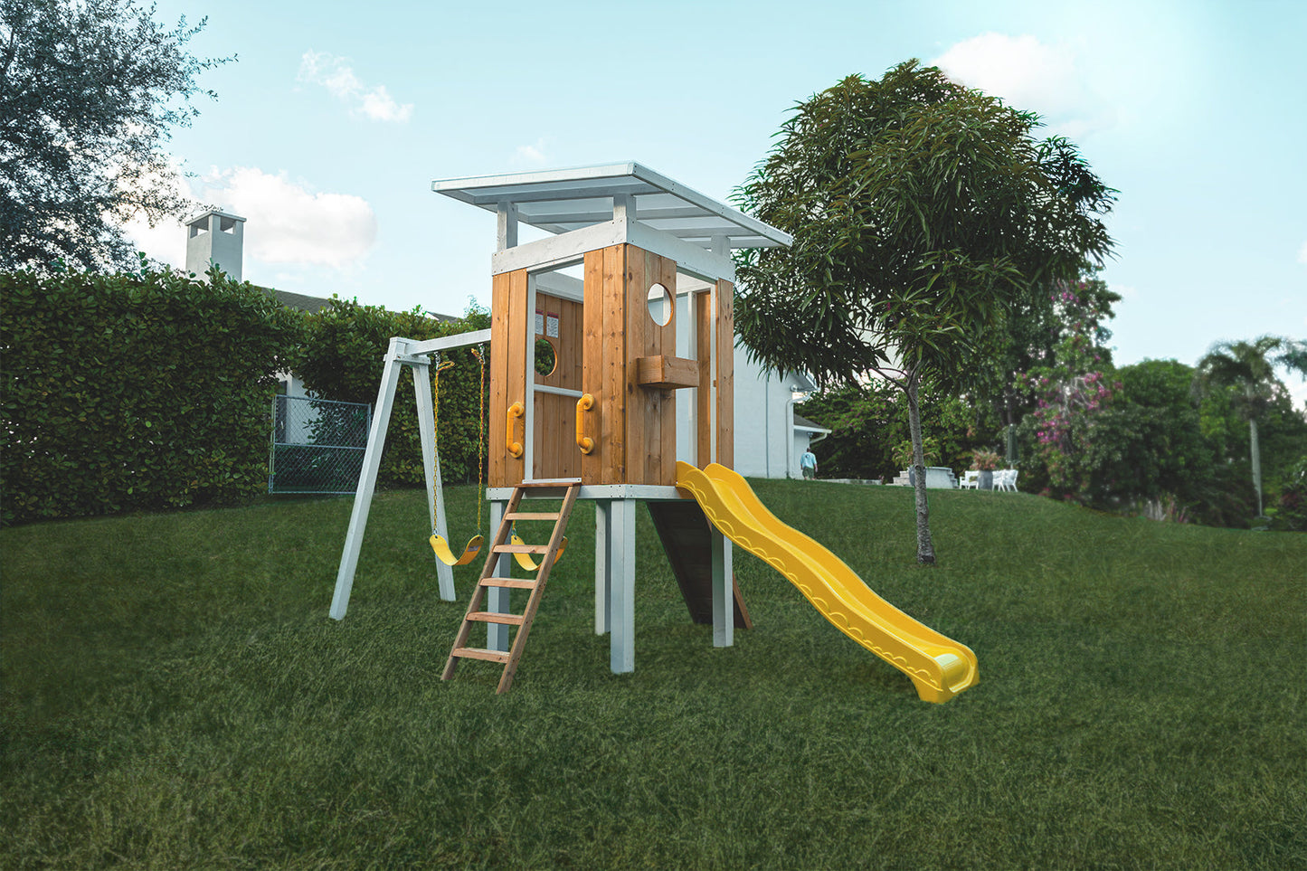 Forest - Modern Backyard Outdoor Swing Set 2 Swings And Trapeze Bar by Avenlur