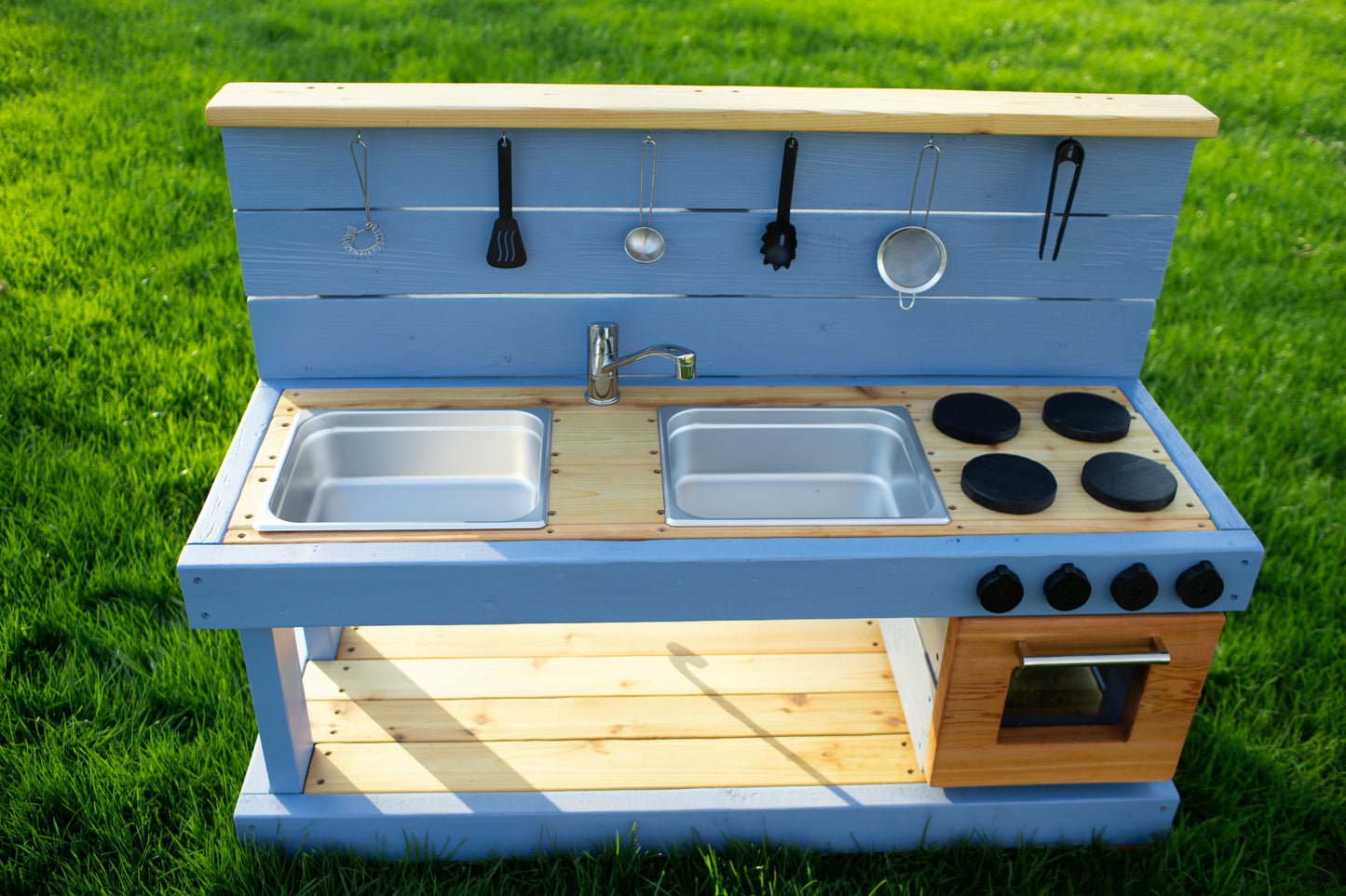 Painted Mud Kitchen with Oven and Working Sink