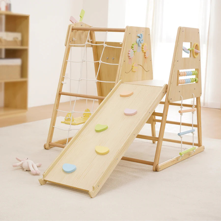 Cherry 5-in-1 Wooden Indoor Climber – Montessori Play Gym for Toddlers & Kids by Avenlur