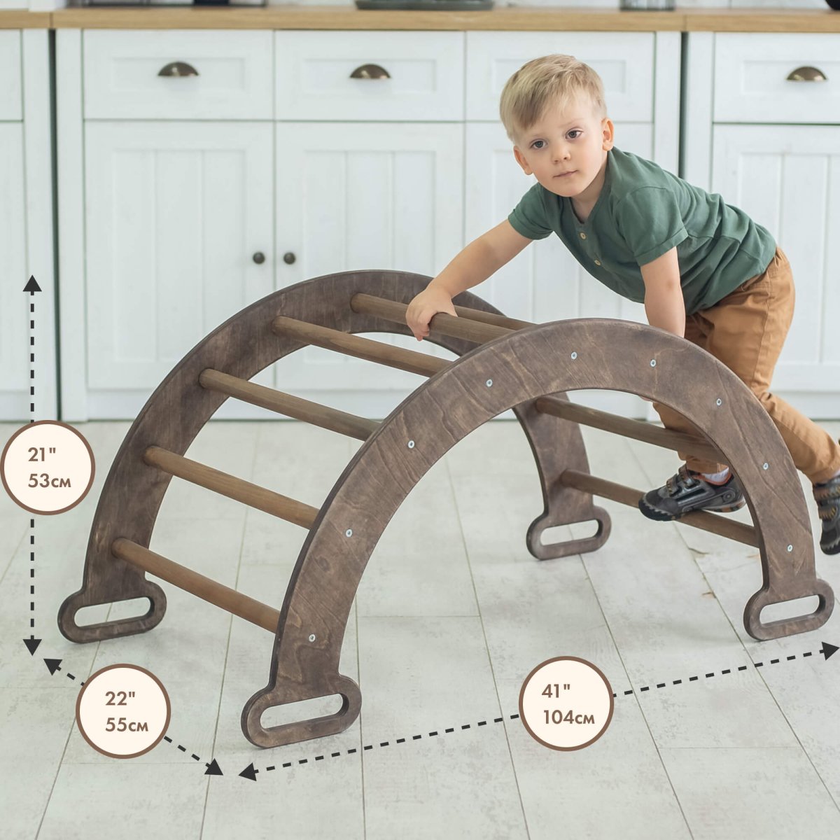 Arche d'escalade et balance à bascule - Grimpeurs Montessori pour enfants 1-7 ans – Chocolat