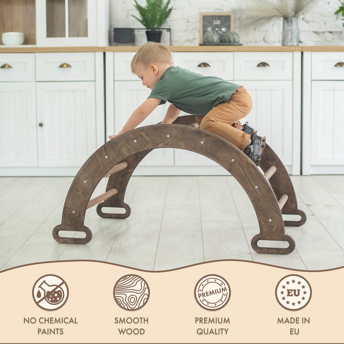 Arche d'escalade et balance à bascule - Grimpeurs Montessori pour enfants 1-7 ans – Chocolat