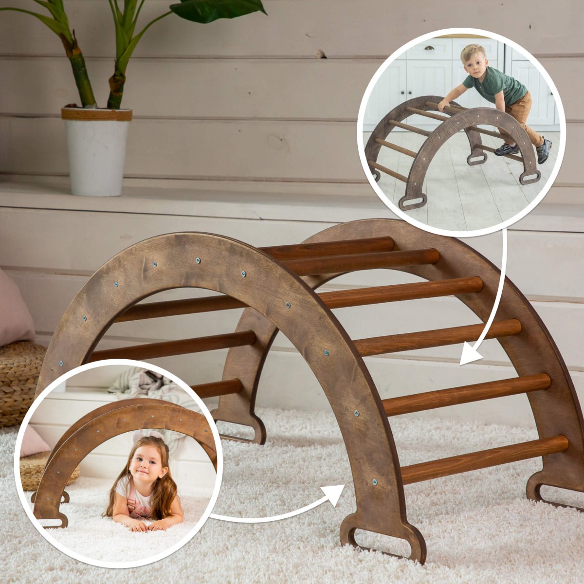 Arche d'escalade et balance à bascule - Grimpeurs Montessori pour enfants 1-7 ans – Chocolat