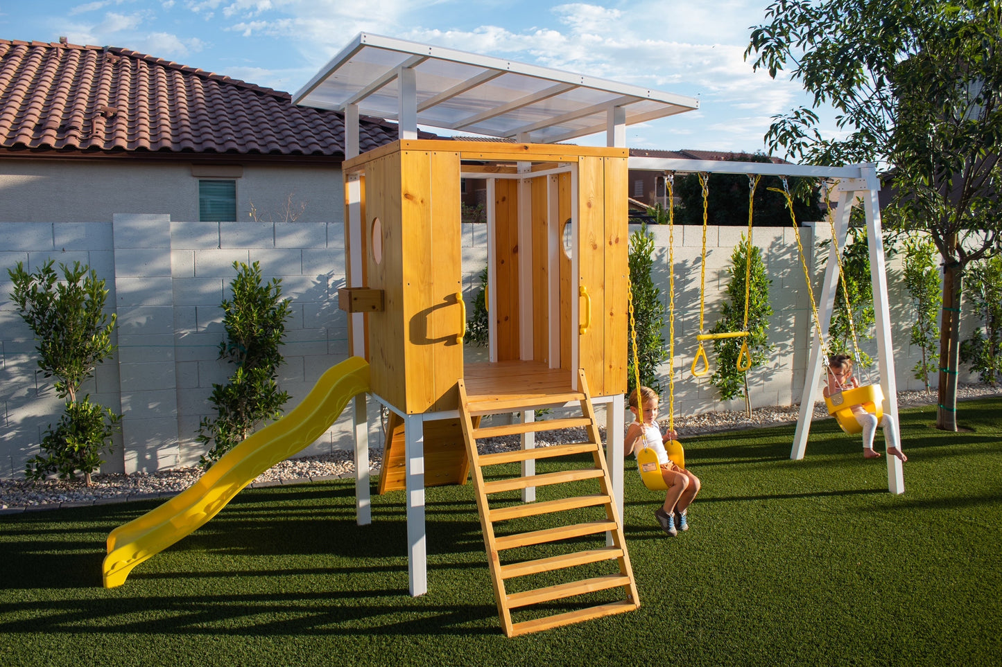 Forest - Modern Backyard Outdoor Swing Set 2 Swings And Trapeze Bar by Avenlur
