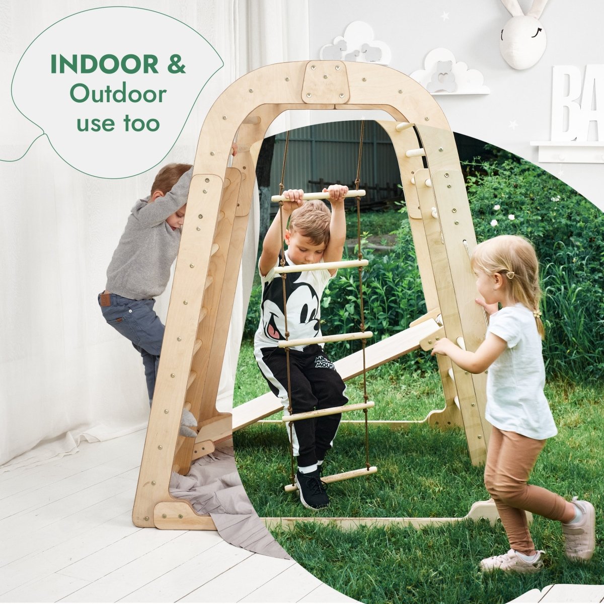 Indoor Wooden Playground for Children - 6in1 Playground + Swings Set + Slide Board
