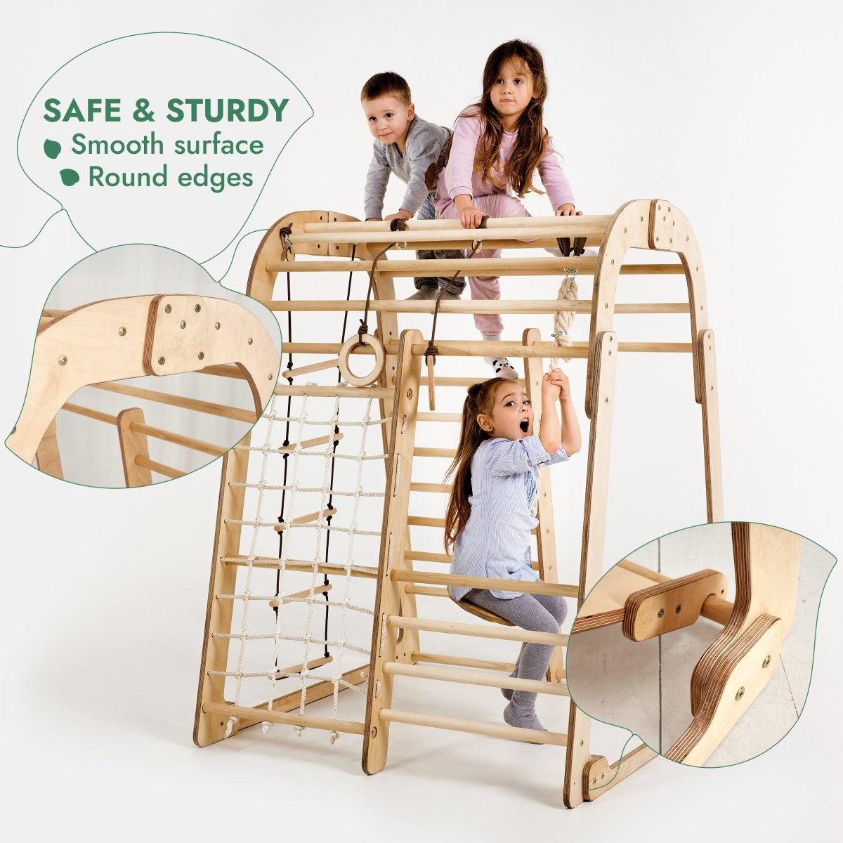 Aire de jeux intérieure en bois pour enfants - Aire de jeux 6 en 1 + balançoires + toboggan
