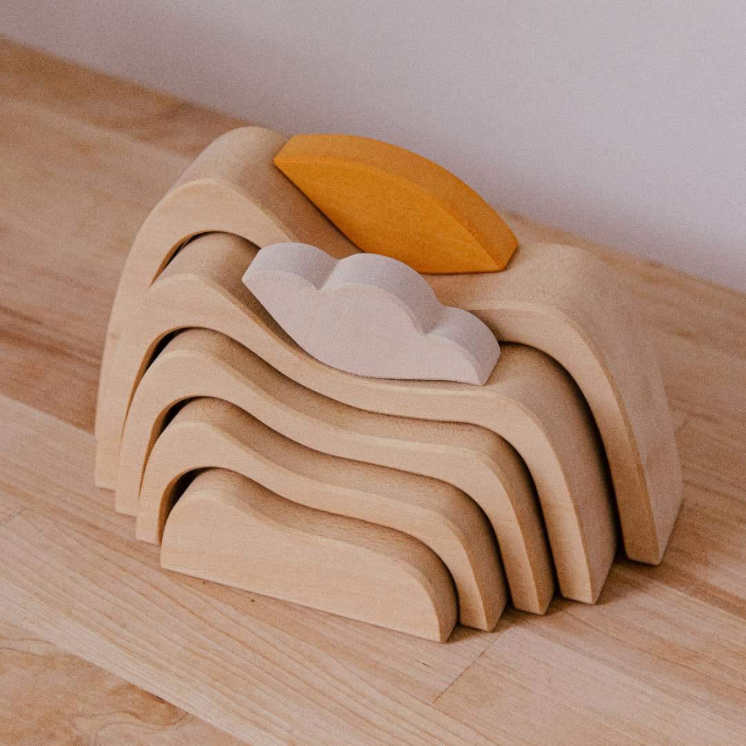 Avdar Mountain Sun and Cloud Stacker - Wood Wood Toys Canada's Favourite Montessori Toy Store