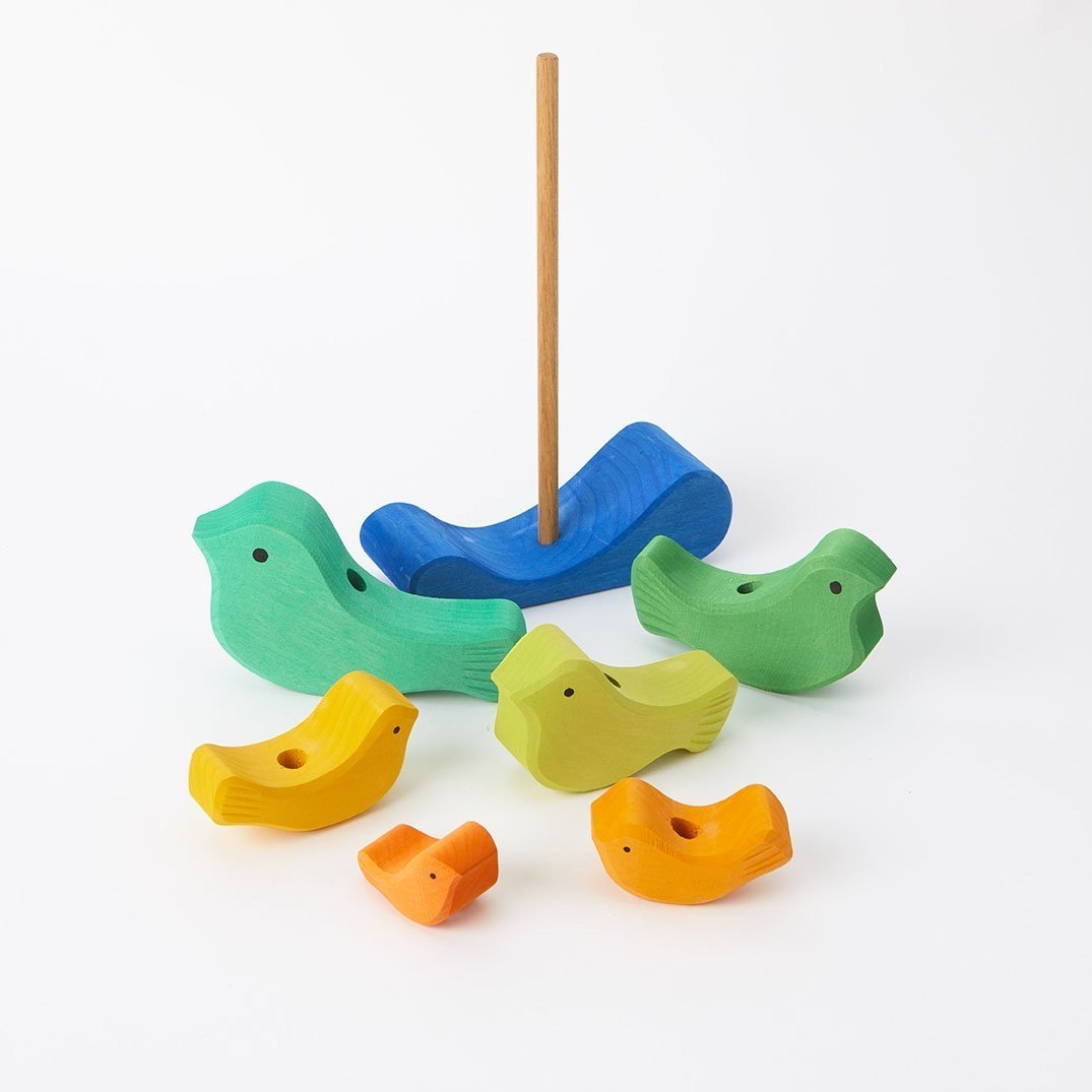 Gluckskafer - Rainbow Bird Stacker (7 Pieces) - Wood Wood Toys Canada's Favourite Montessori Toy Store