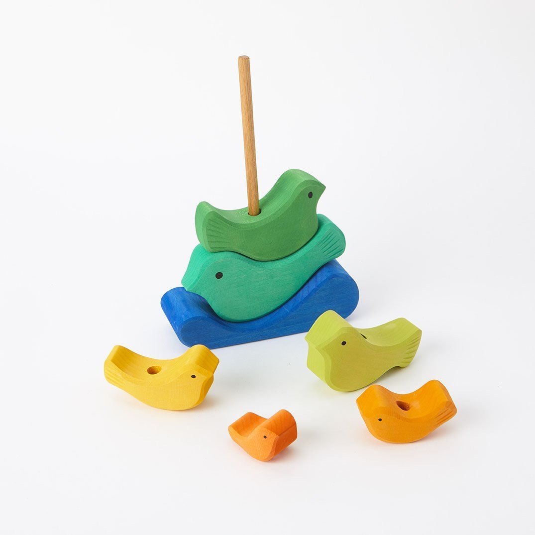 Gluckskafer - Rainbow Bird Stacker (7 Pieces) - Wood Wood Toys Canada's Favourite Montessori Toy Store