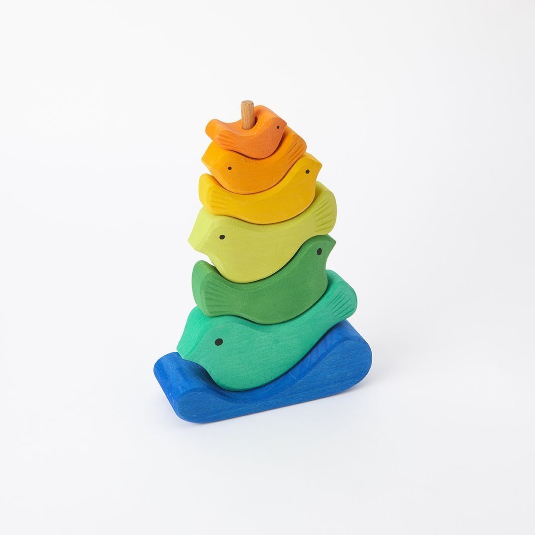 Gluckskafer - Rainbow Bird Stacker (7 Pieces) - Wood Wood Toys Canada's Favourite Montessori Toy Store