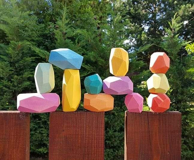 Ocamora 'Teniques' Stacking Stones - Coloured (12 pieces) - Wood Wood Toys Canada's Favourite Montessori Toy Store