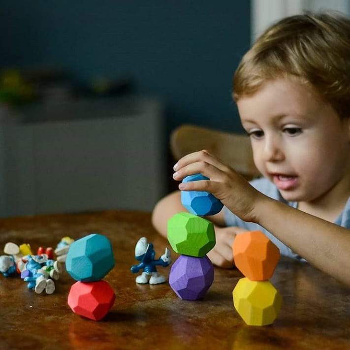 Ocamora 'Teniques' Stacking Stones - Coloured (7 pieces) - Wood Wood Toys Canada's Favourite Montessori Toy Store