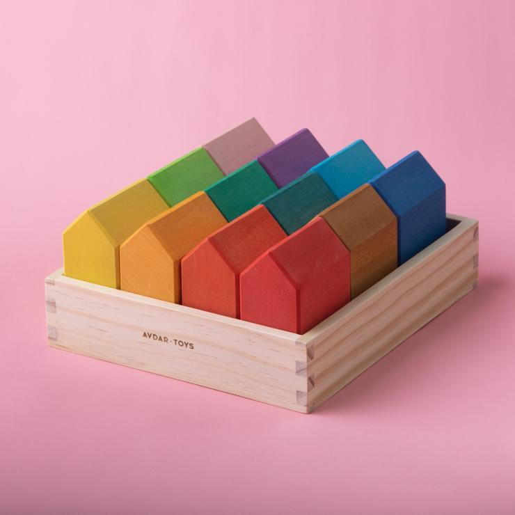 Wood Wood Exclusive Rainbow House Blocks by Avdar - Wood Wood Toys Canada's Favourite Montessori Toy Store