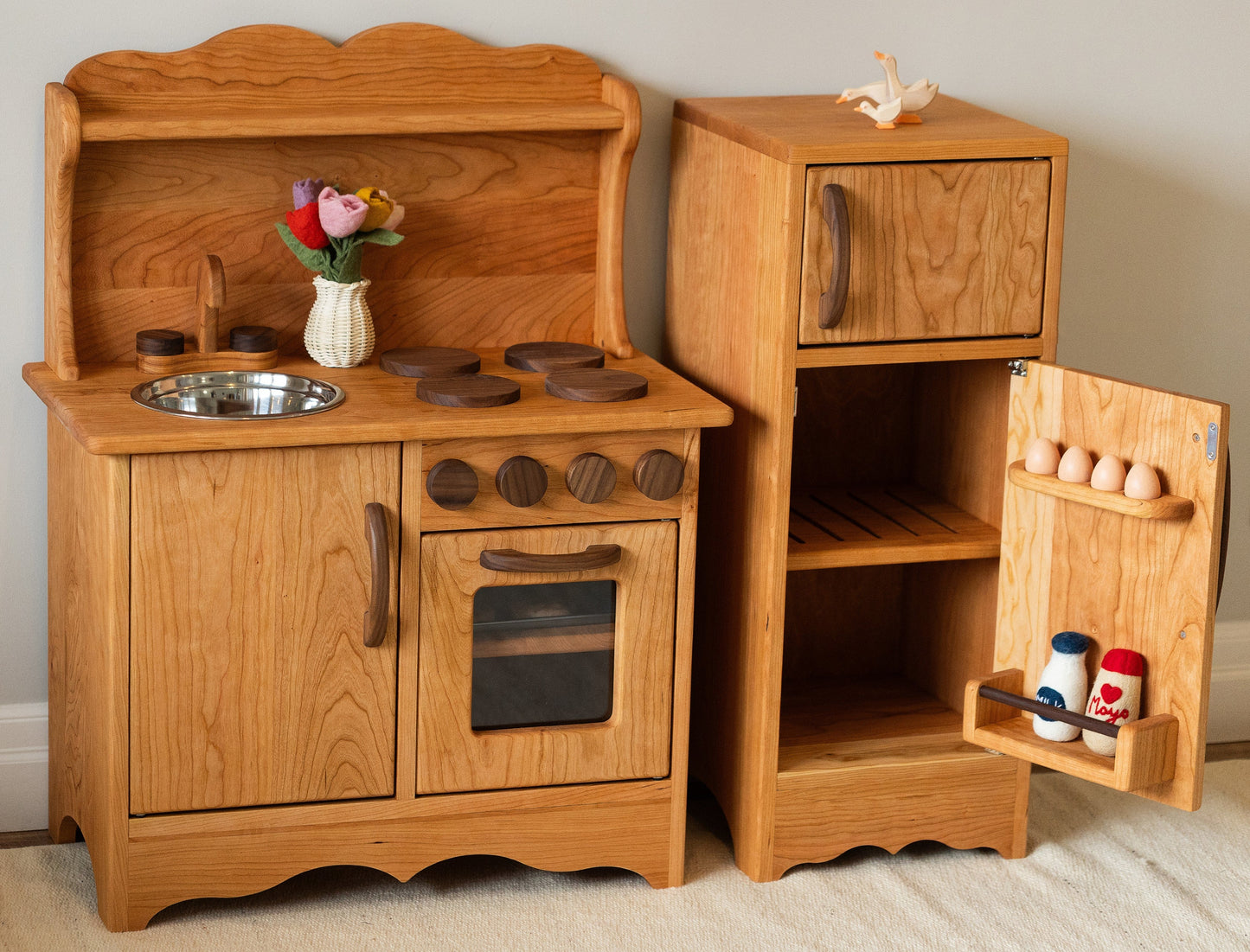 Cherry Hardwood Play Fridge - Handmade in Canada