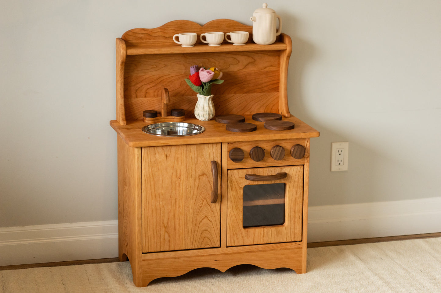 Cherry Hardwood Play Kitchen - Handmade in Canada