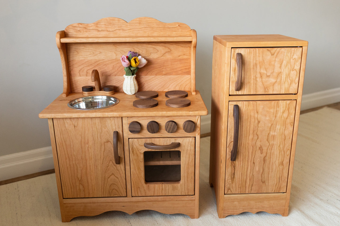 Cherry Hardwood Play Fridge - Handmade in Canada
