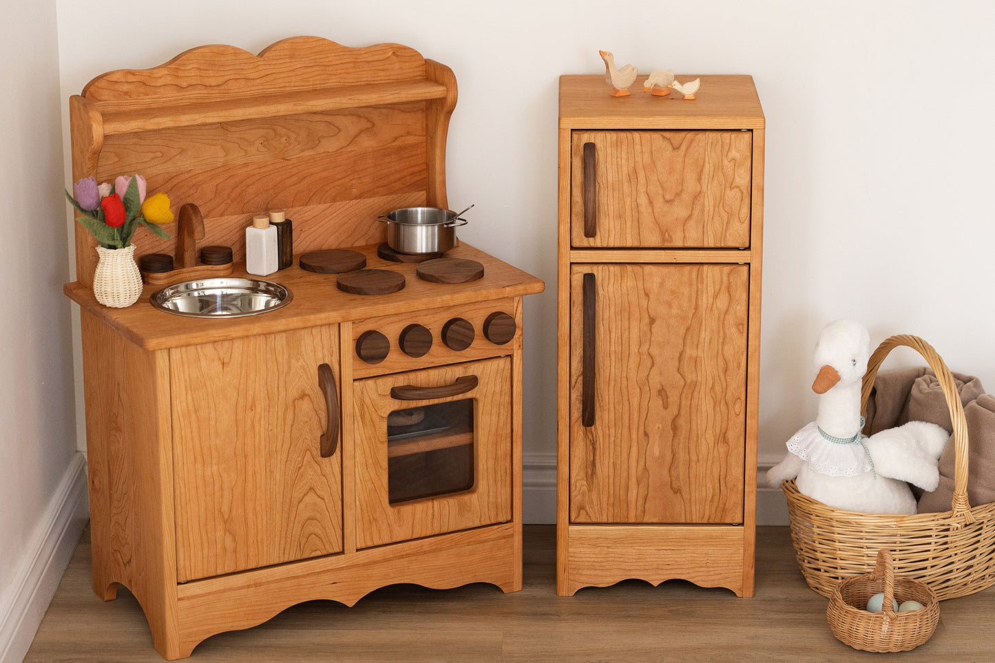 Cherry Hardwood Play Fridge - Handmade in Canada
