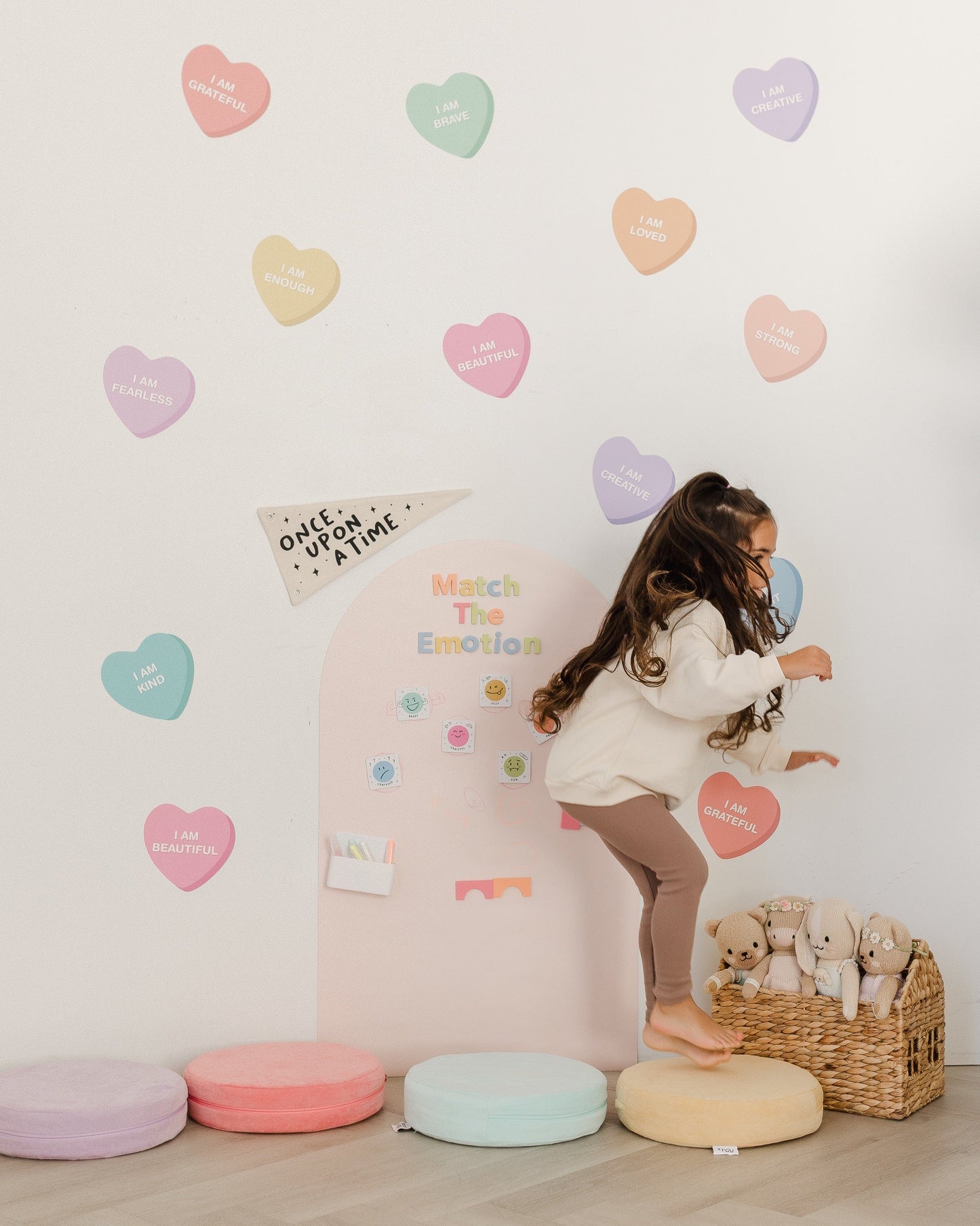 Peel & Stick Fabric Wall Stickers - Affirmation Candy Hearts (Bright)