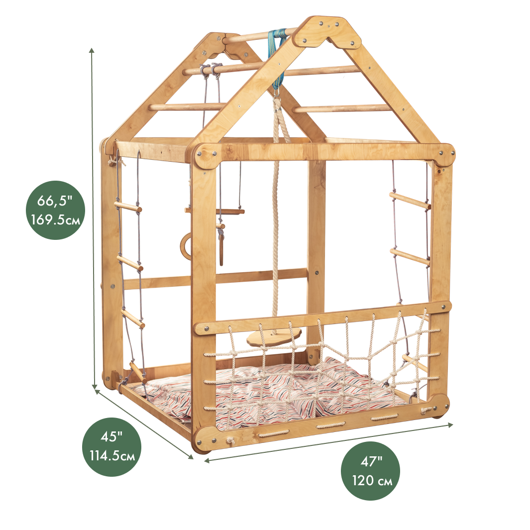 Indoor Wooden Playhouse with Triangle ladder, Slide Board and Swings