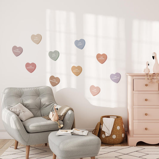 Peel & Stick Fabric Wall Stickers - Affirmation Candy Hearts (Muted)