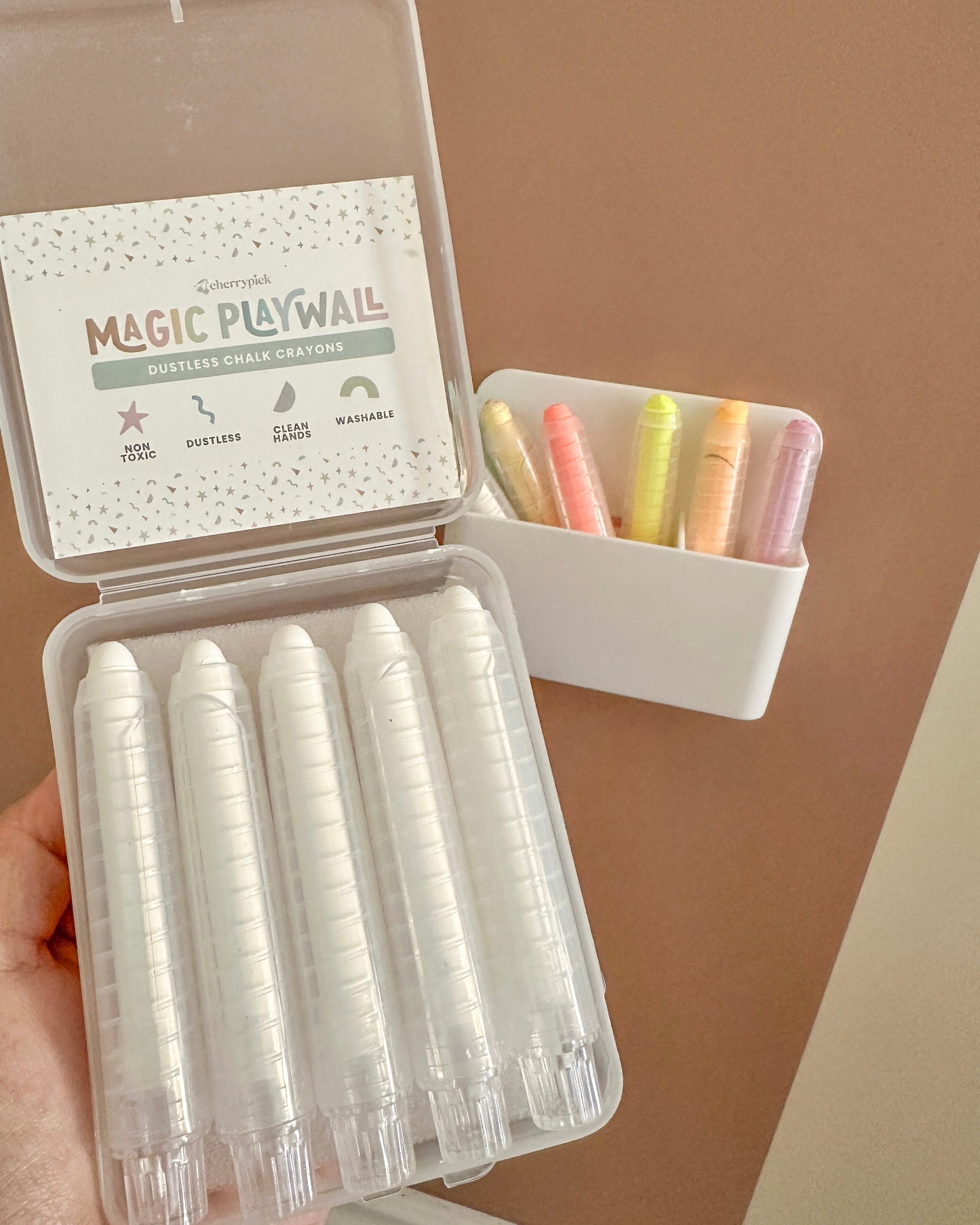 Dustless Chalk Crayons + Magnetic Holder Bundle for Magic Playwall