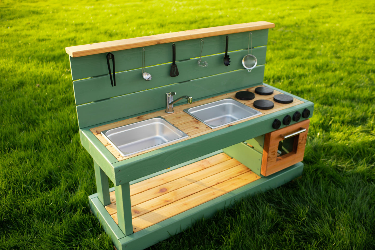 Painted Mud Kitchen with Oven and Working Sink