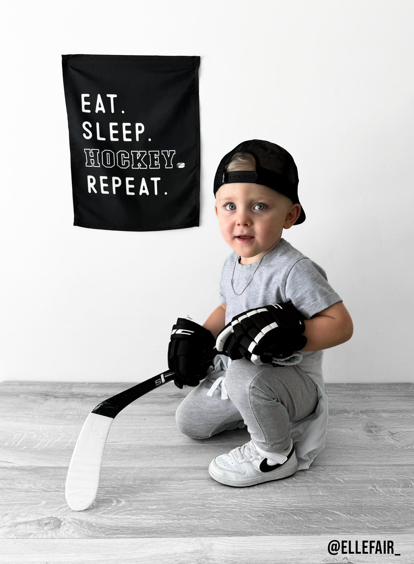 Mangez la bannière de hockey sur le sommeil