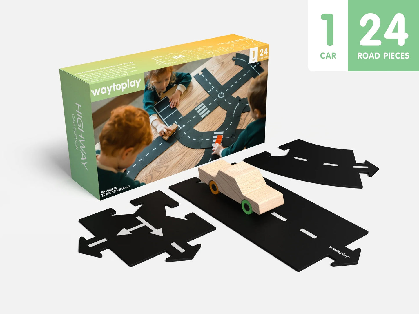 Waytoplay Flexible Roads - Highway Set (24 pieces) with Car
