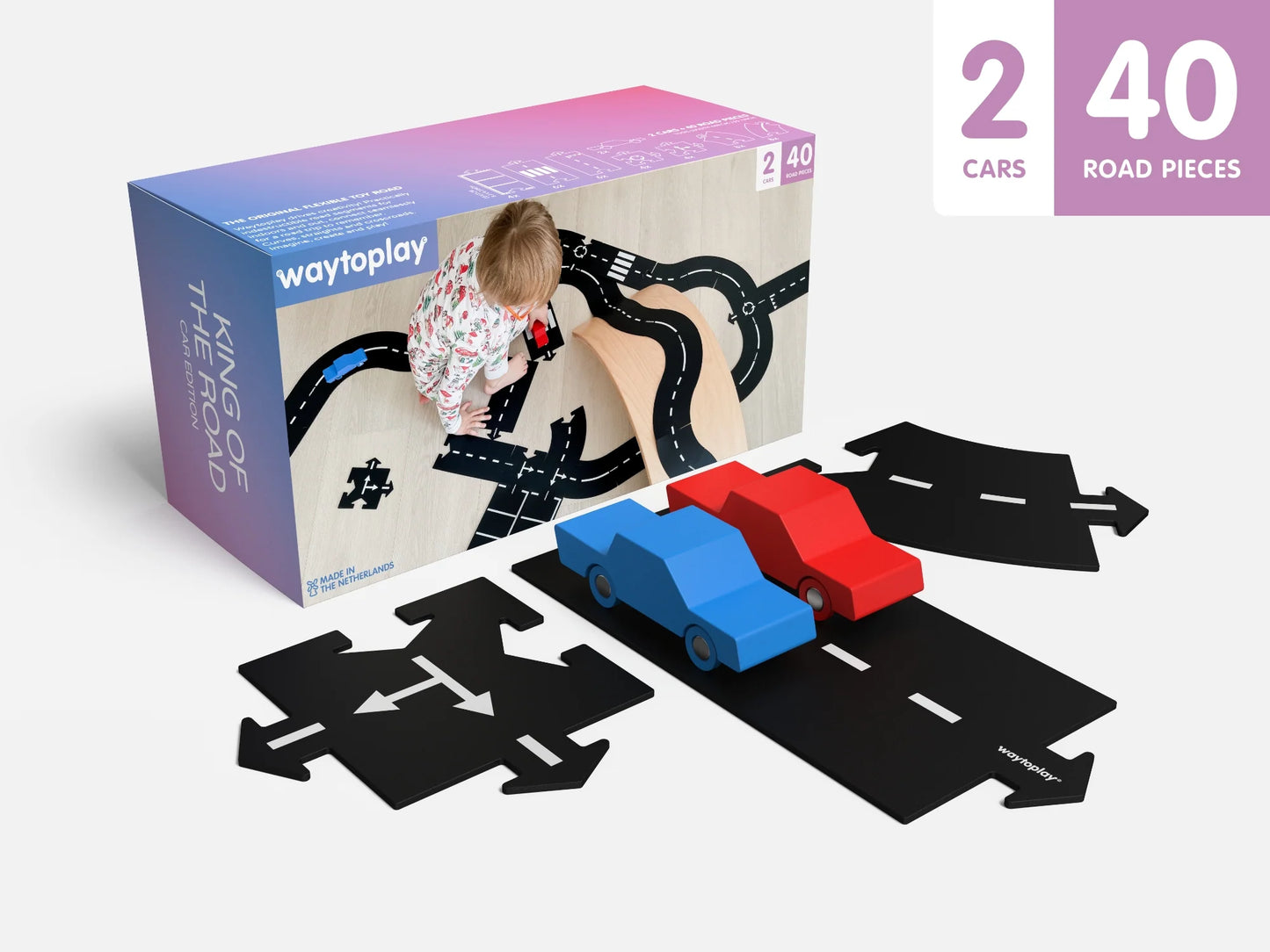 Waytoplay Flexible Roads - Ensemble Roi de la Route (40 pièces) avec Voitures 