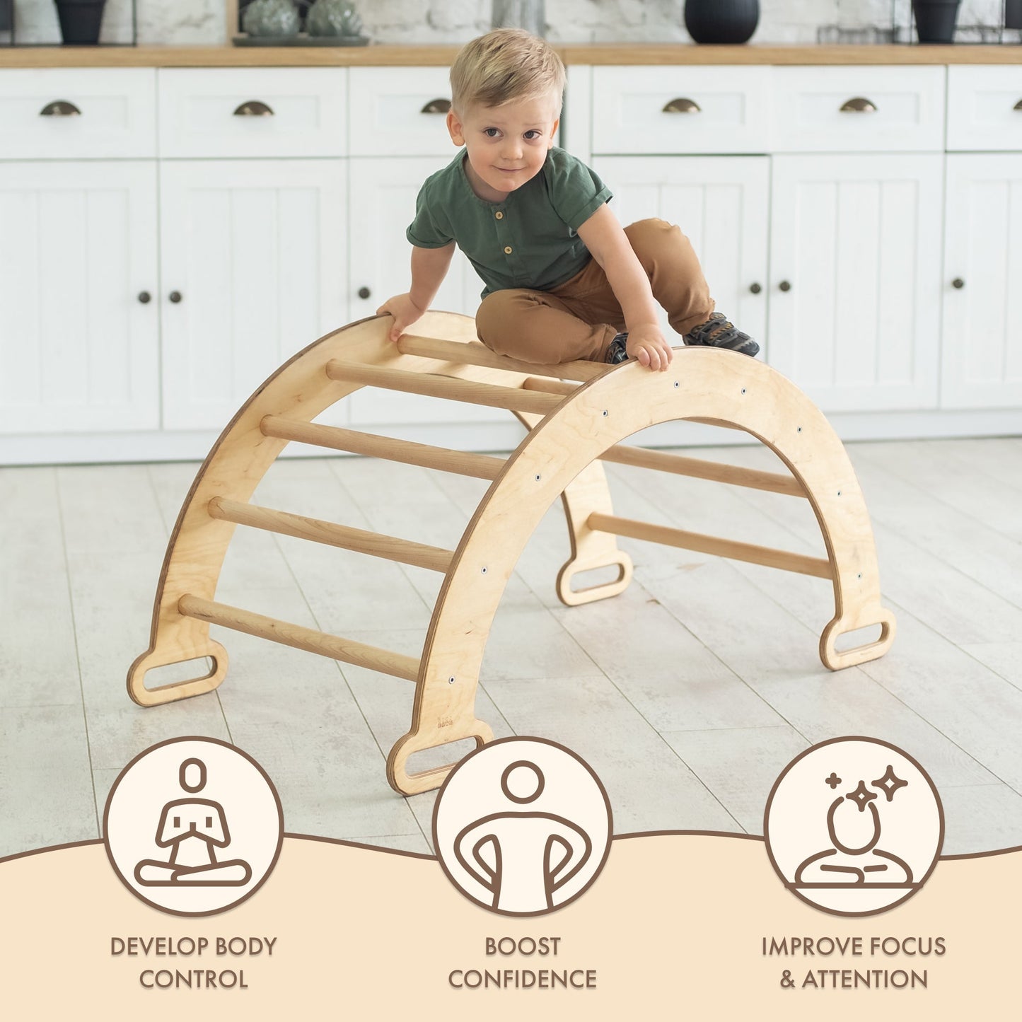 Arche d'escalade et balance à bascule - Grimpeurs Montessori pour enfants de 1 à 7 ans - Beige