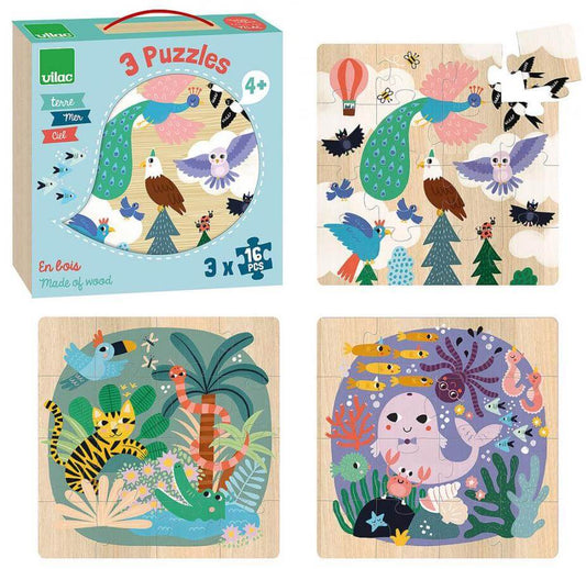 (DAMAGED BOX) Michelle Carlslund - Puzzles - Earth, Sea and Sky 3 x 16pcs