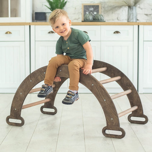 Arche d'escalade et balance à bascule - Grimpeurs Montessori pour enfants 1-7 ans – Chocolat