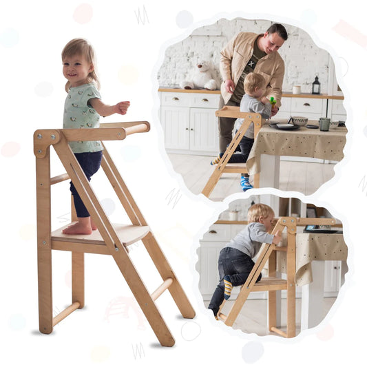 Foldable Step Stool for Toddlers - Kid Chair That Grows - Beige/Chocolate