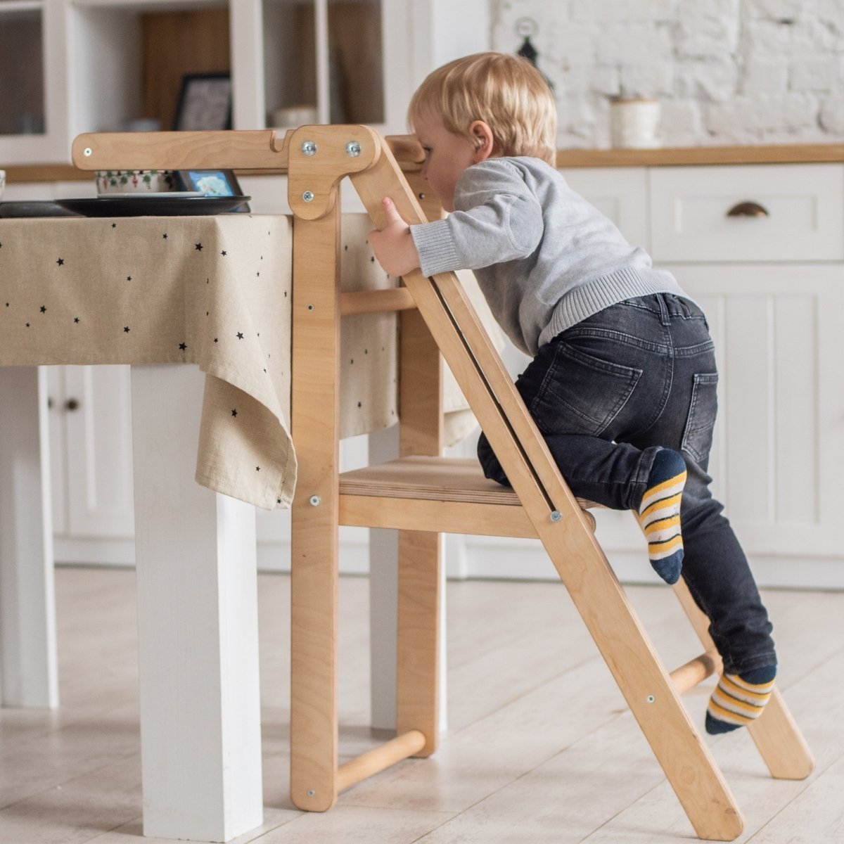 Marchepied pliable pour tout-petits - Chaise pour enfant qui grandit - Beige/Chocolat