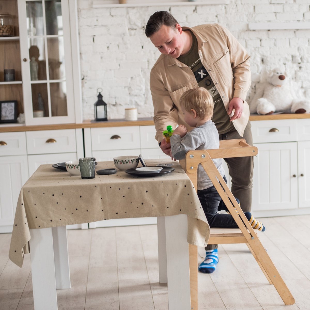 Marchepied pliable pour tout-petits - Chaise pour enfant qui grandit - Beige/Chocolat