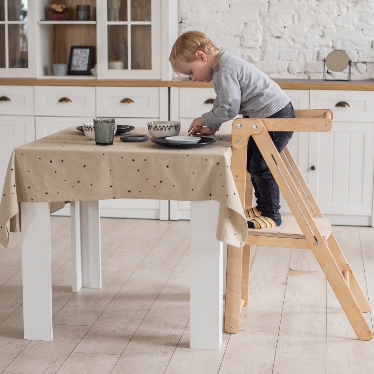 Marchepied pliable pour tout-petits - Chaise pour enfant qui grandit - Beige/Chocolat