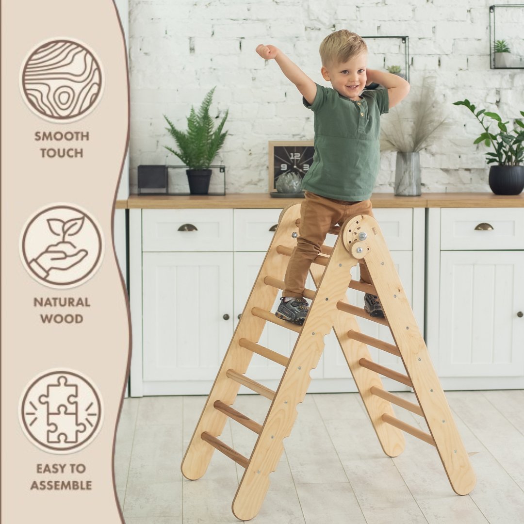 Échelle triangulaire Montessori - Grimpeur fait main pour enfants de 1 à 7 ans – Beige