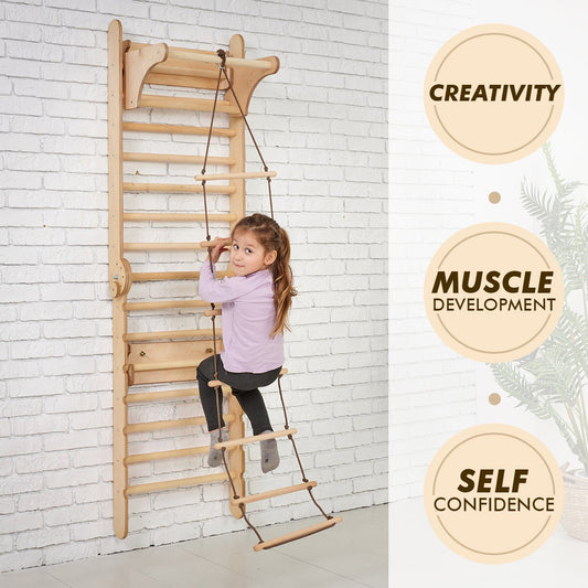 Mur suédois en bois / Échelle d'escalade pour enfants + Balançoire