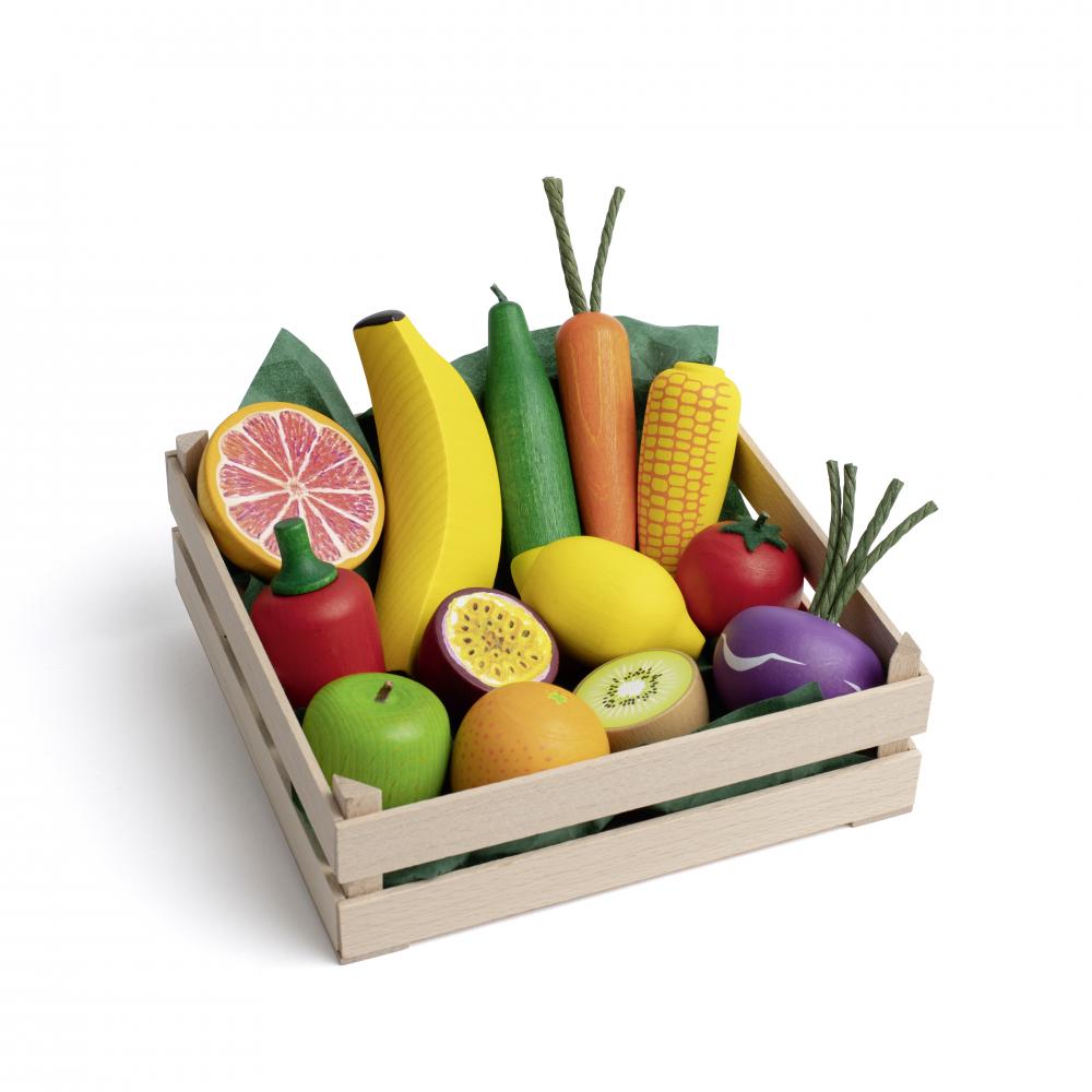 Erzi Assortiment de fruits et légumes en bois XL - Aliments ludiques fabriqués en Allemagne 