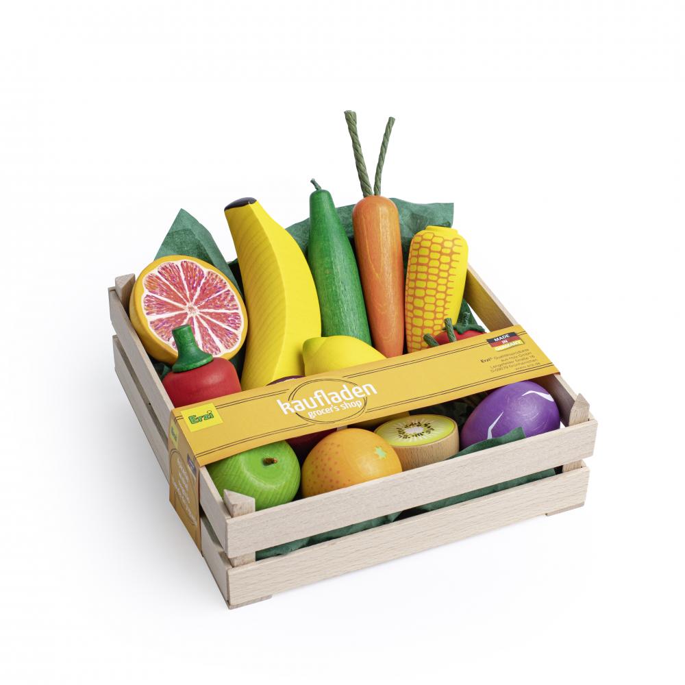 Erzi Assortiment de fruits et légumes en bois XL - Aliments ludiques fabriqués en Allemagne 