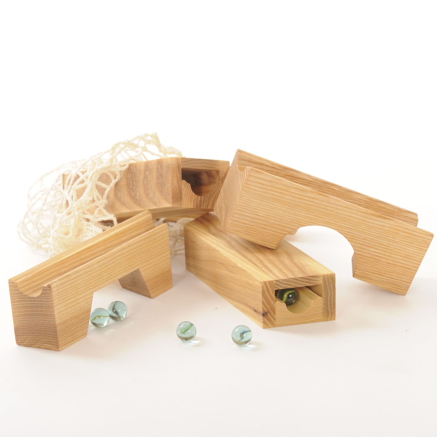 Gluckskafer - Wooden Marble Run Bridge/Tunnel Set