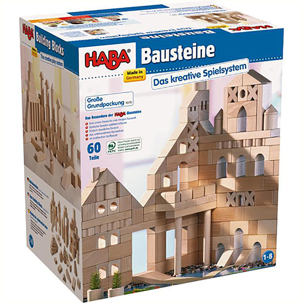 HABA Basic Building Blocks 60 Piece Large Natural Wood Starter Set