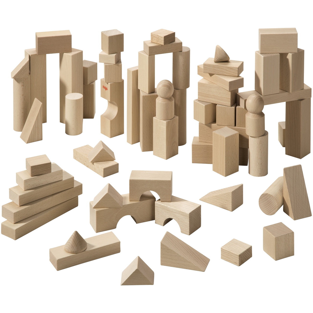 HABA Basic Building Blocks 60 Piece Large Natural Wood Starter Set